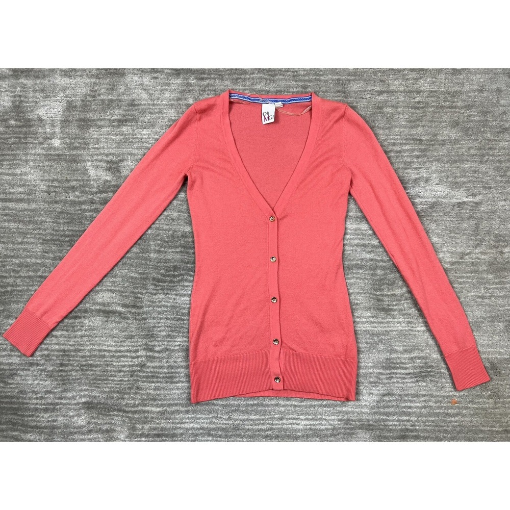 Oh‎ MG! Cardigan Womens XS Coral Pink V-Neck Long Sleeve Button Front Fine Knit